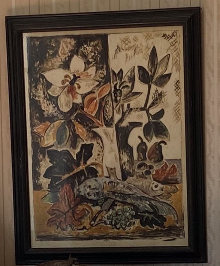 Tasación de la Pintura: Naturaleza Muerta con Peces sobre Papel Traslúcido, Monograma