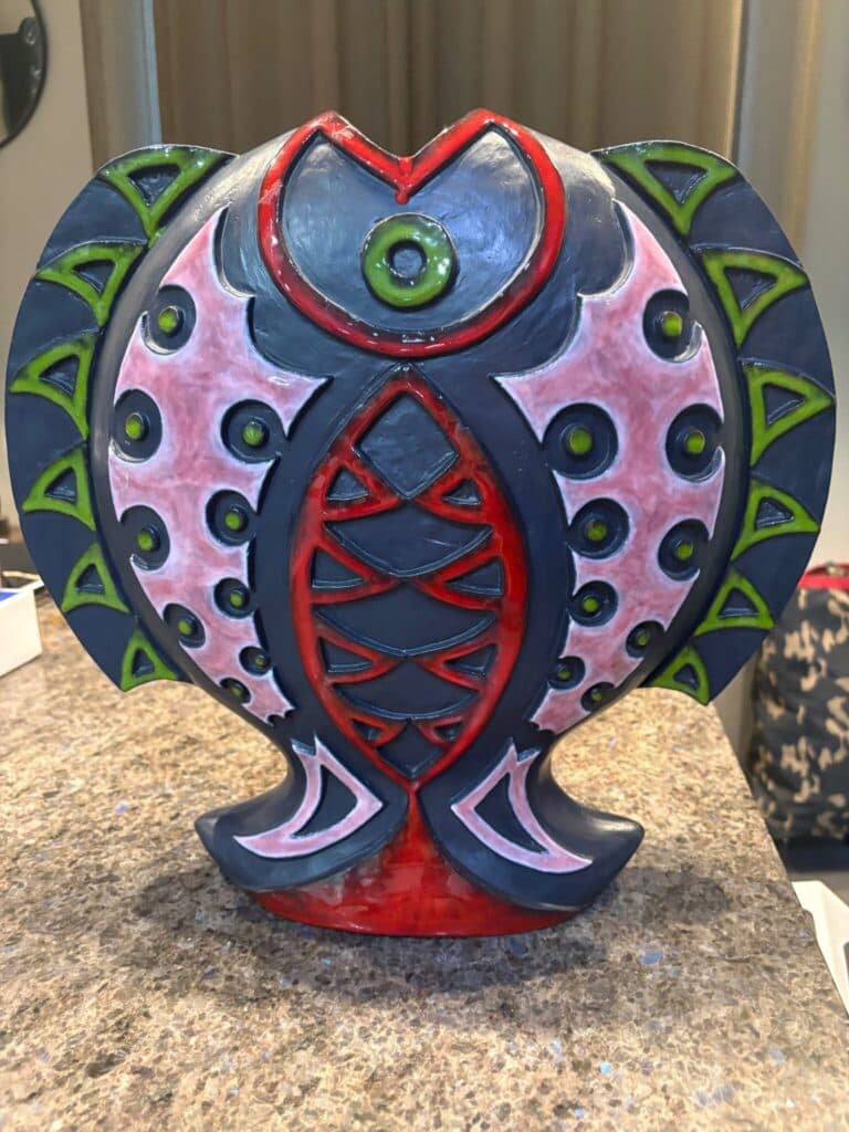“Vaso de Cerámica Excepcional Firmado Por Jean Picart Le Doux, Realizado en Saint Vicens Perpiñán, Presentando una Forma Única de Pez”
